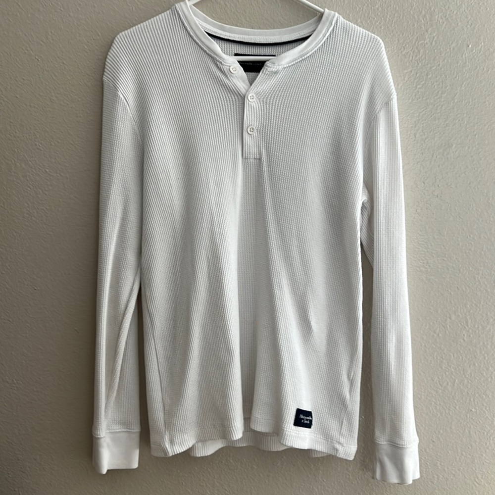 Abercrombie & Fitch White Long Sleeve Thermal Waffle Henley